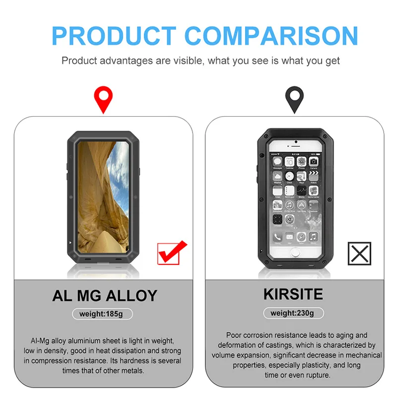 

Metal rugged phone case For iPhone 12 X XR XS 11 Pro Max Mini 8 7 6 6S Plus Shatter resistant waterproof Phone cover