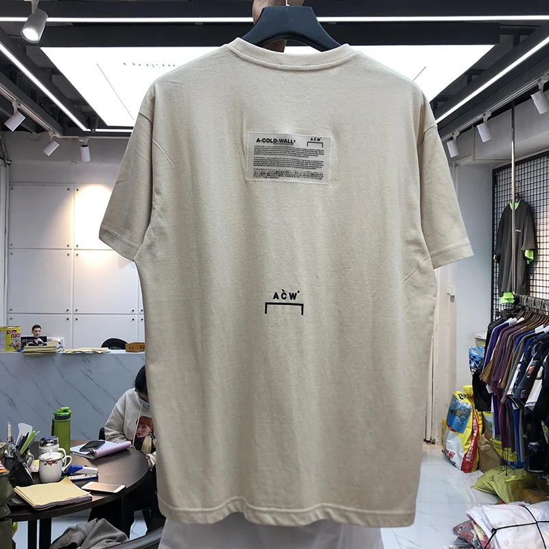 

Portrait Printing A COLD WALL T-shirts Blue Letters ACW T shirt Big Patch Tag A-COLD-WALL* Top Tees