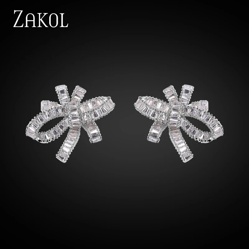 ZAKOL изысканные циркониевые серьги-гвоздики с закрученным сердечком и узлом роскошные белые свадебные украшения для элегантных женщин FSEP366 - Окраска металла: Sliver Color