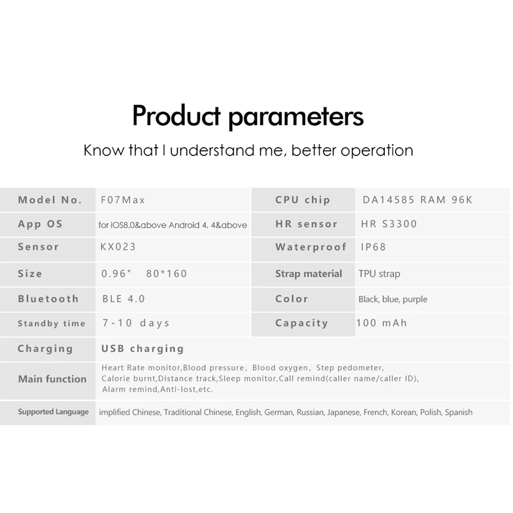 

0.96inch Bluetooth Smart Watch Heart Rate Monitor Wristwatch Fitness Tracker Bracelet IP65 Waterproof Smart Wristband