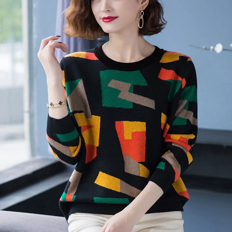 

Long-sleeved Semi-turtleneck Sweater Ladies Loose 2022 New Short Knit Bottoming Shirt Spring And Autumn Foreign Style Blouse