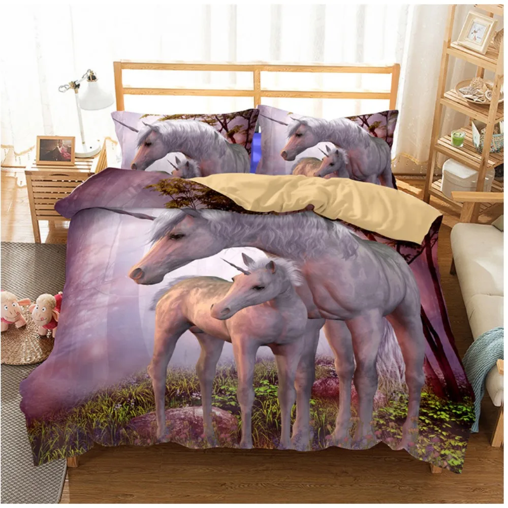 

2/3 Pcs Cartoon Unicorn Duvet Cover Set King Queen Single 3D Bedding Sets Kids Girls Bed Set Quilt Comforter Covers Home Textile