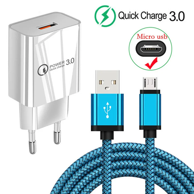 Сетевое зарядное устройство QC 3 0 3A с Micro USB-портом для Samsung A01 A03 A6 A7 2018 Huawei P Smart 2019 Y6 Y5p