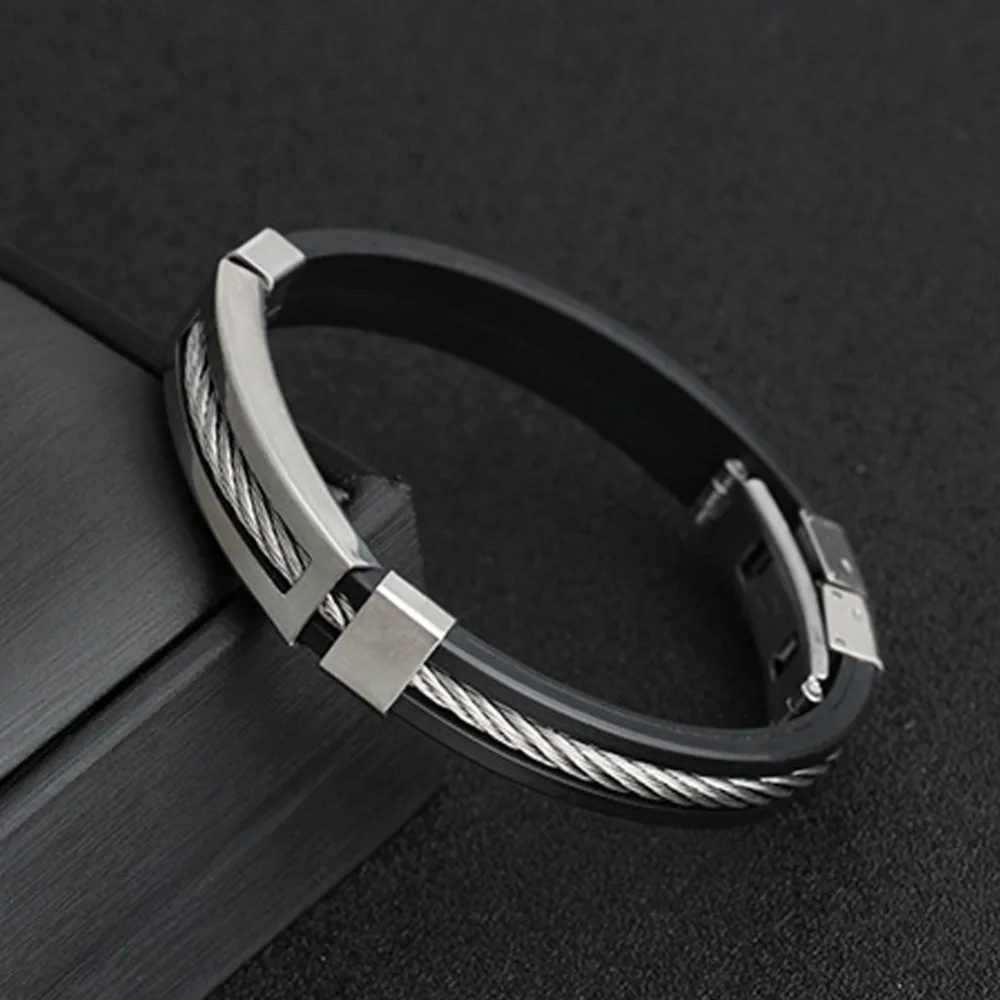 Спортивный стильный браслет из нержавеющей стали силиконовый резиновый