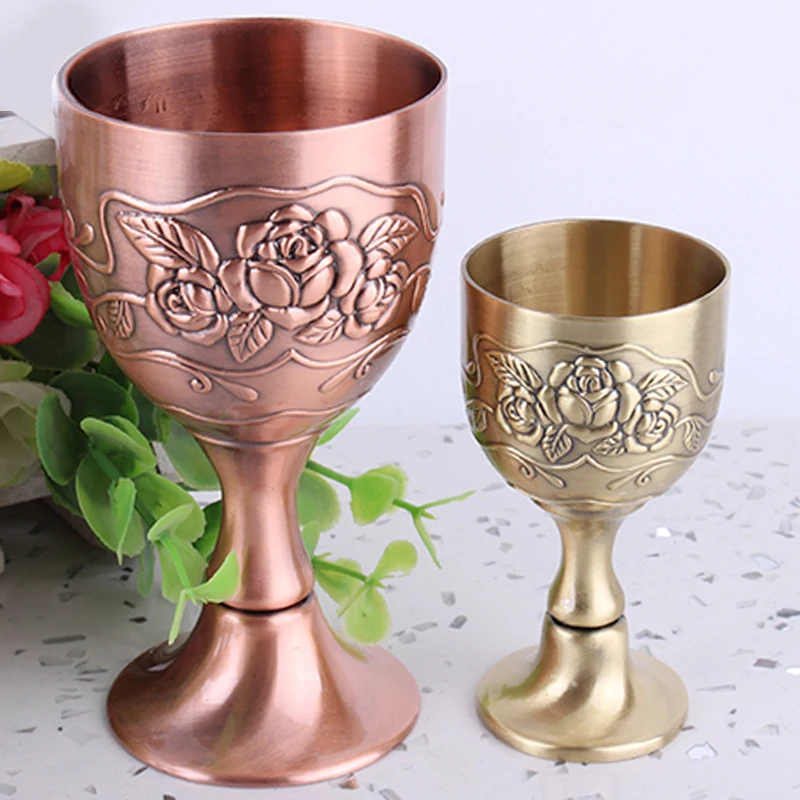 

European Style Carved Handmade Copperware Crafts Wine Glass Mini Chalice Goblet Wicca Altar Vintage Divination Prop Buddha Altar