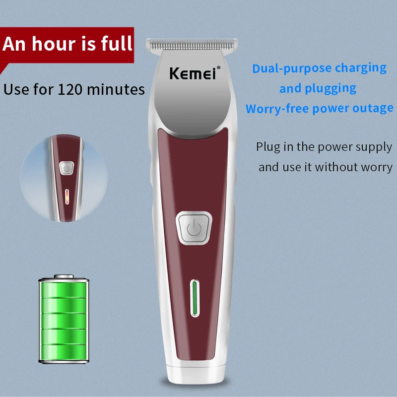 

Kemei Electric Hair trimmer Cordless Beard Trimmer Hair Clippers for Men 0mm Men Barber Hair Cutting Machine Rechargable