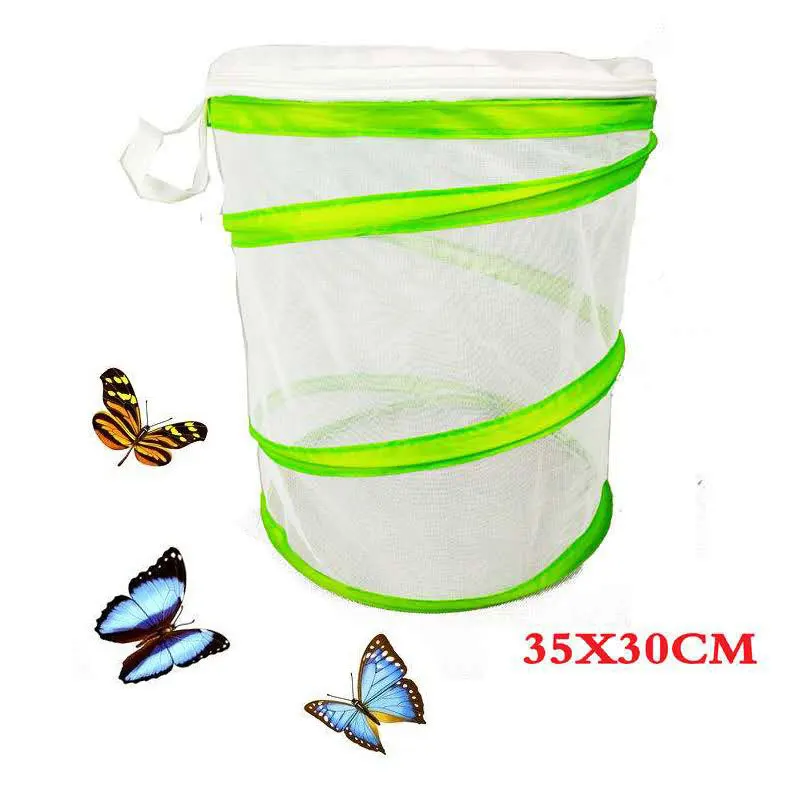 Hot Mini Butterfly Habitat Cage Cylindrical Pop-up Mesh Terrarium with Hanging Strap Zipper Closure on the Top for Insect | Спорт и