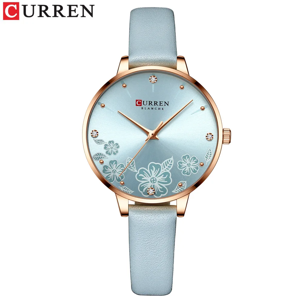 

Curren Top Brand Ladies Watch Flower Diamond Luxury Business Fashion Leather Watch For Women Waterproof Trend Wrist Clock