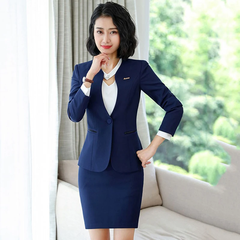 blue coat and skirt IZICFLY стиль осень серый брючный и пиджак костюм Женская рабочая одежда офисный элегантный деловой костюм из двух предметов женские офисные брючные костюмы - Цвет: blue coat and skirt