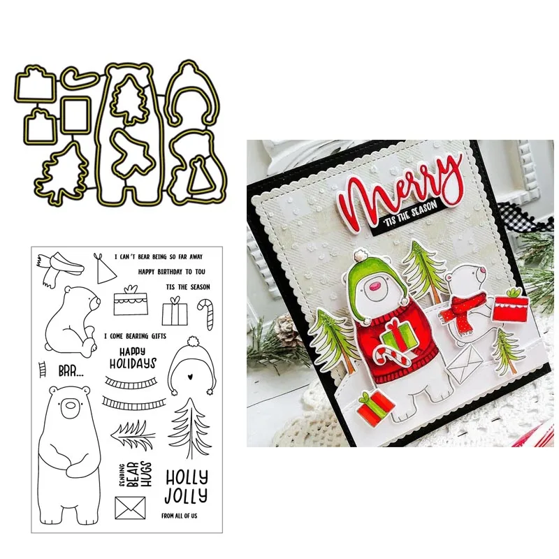 Медведь обнимает штампы и набор Happy Hoilday прозрачный штамп Вырубные для DIY бумажные
