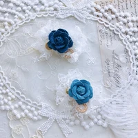 unique handmade dog accessories hairpin pet head wear classic denim camellia lace grooming maltese poodle small breed yorkie