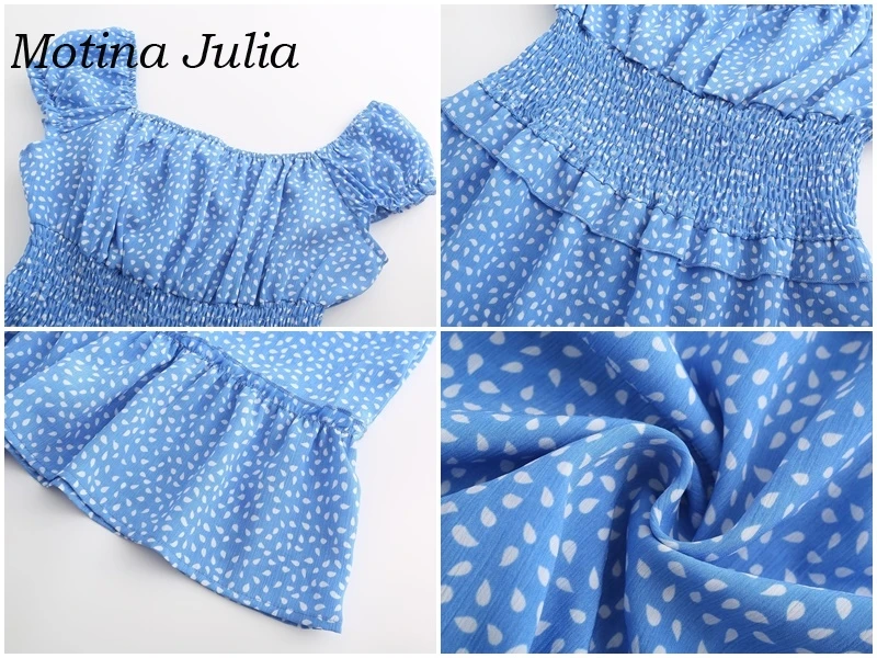 Motina Julia, сексуальное платье в горошек с открытыми плечами, летнее шифоновое короткое платье с оборками, женское повседневное мини-платье vestidos