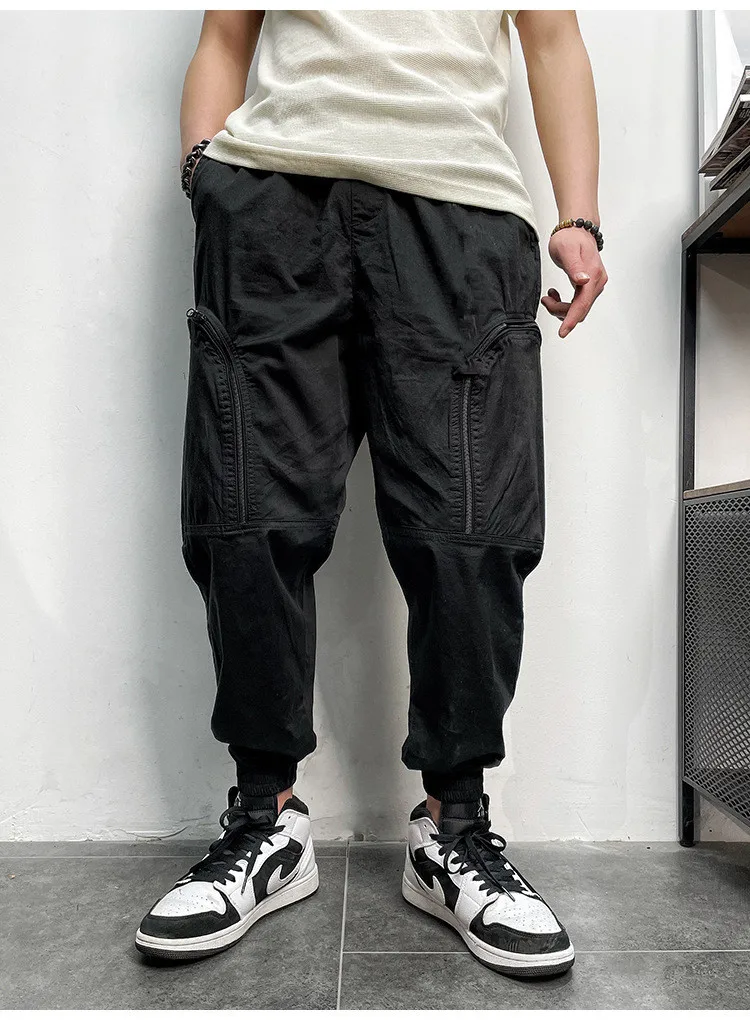 Новые модные брендовые мужские спортивные Комбинезоны на молнии с большим карманом и эластичным поясом, повседневные мужские брюки.