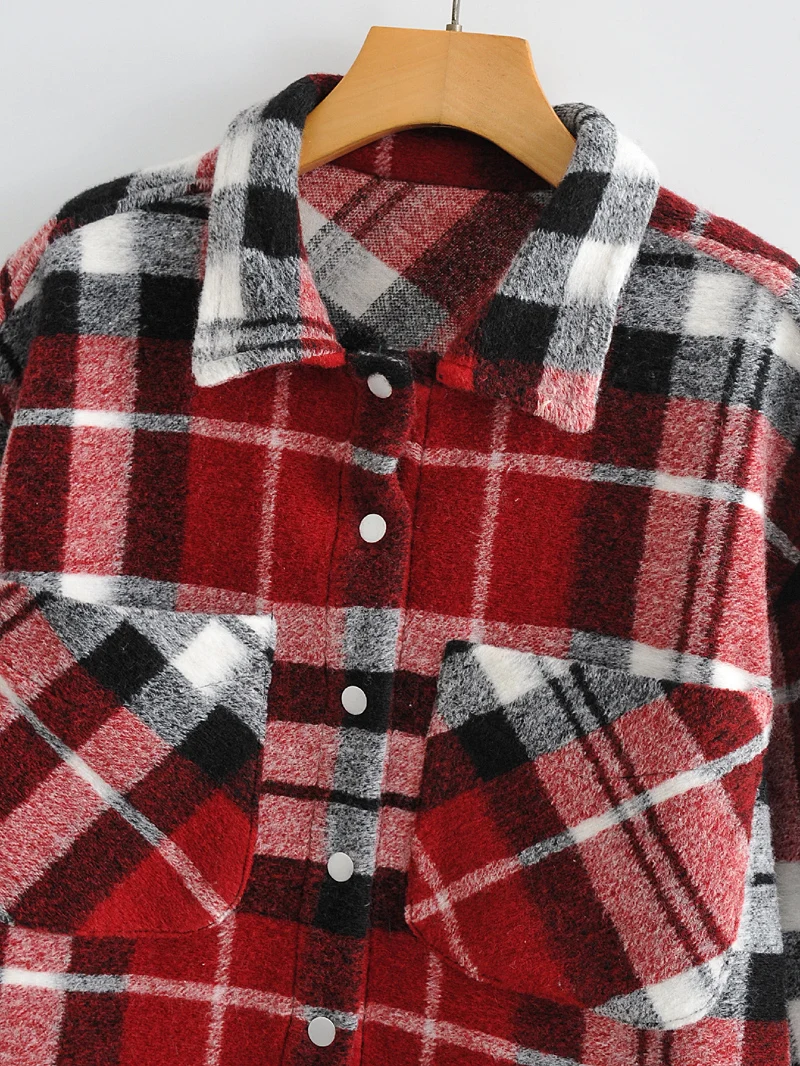 

Women Blue Plaid Thick Coats Jacket Loose Long Sleeves Pocket Spring Coat OutwearZL000
