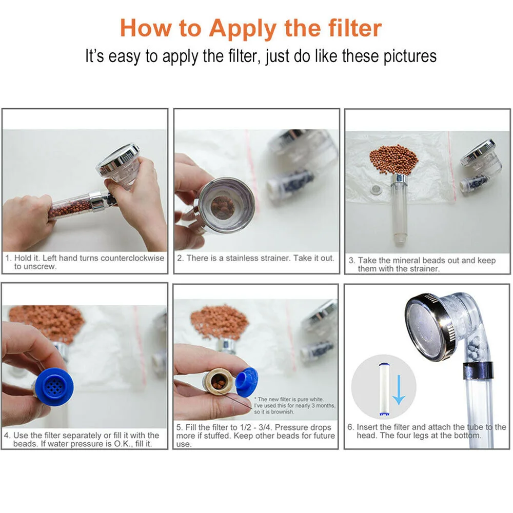 

Bath Shower Adjustable Jetting Shower Head with Hose High Pressure Handheld Ionic Water Saving Filter Rain Showers for Bathroom