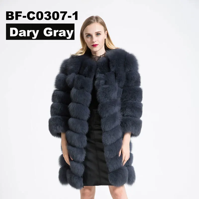 darkgray1 FURSARCAR отстегивающееся натуральное меховое пальто для женщин, зимнее плотное пальто из лисьего меха с большим меховым воротником, роскошная полоска из натурального меха соболя - Цвет: darkgray1