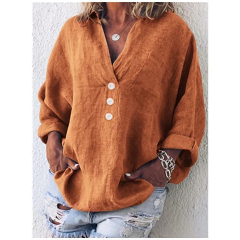 

Fashion Women Blouses Spring Autumn Long Sleeve V-neck Buttons Loose Plus Size Shirts Casual Female Blouses Tops Woman Blusas