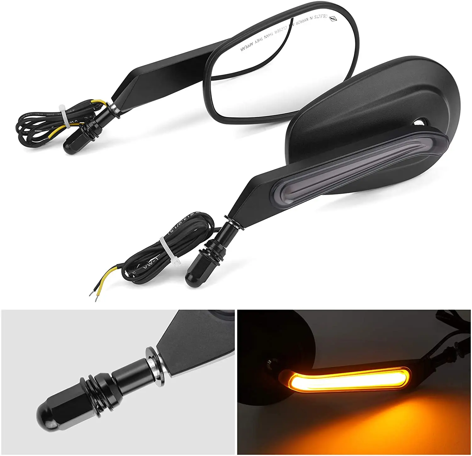For Touring Sportster Rear View Mirrors With LED Turn Signals For Dyna Softail Street Glide Road King Road Glide Electra enlarge