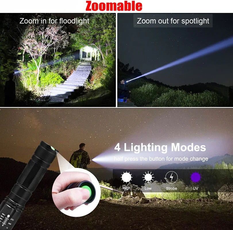 Portable UV LED Flashlight 2 in 1 Purple White Light Black Ultraviolet Torch Room Urine Detector | Освещение