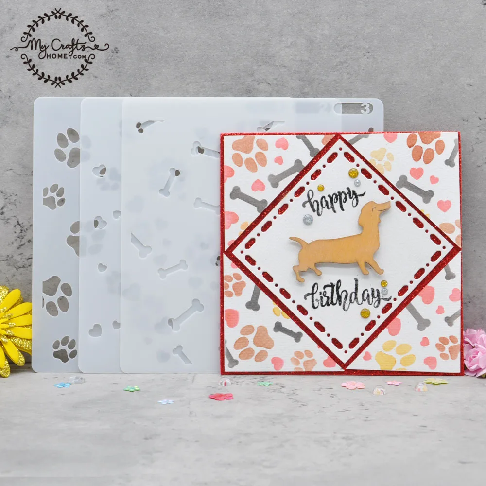 

Pets Stencil Cats Dogs 3PCS Background Layering Stencil For Scrapbooking Decorative Embossing DIY Paper Card Animal Cutting Dies