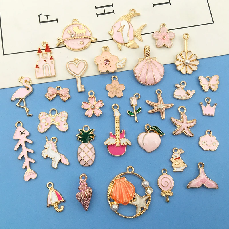 

5pcs/Lot Zinc Alloy Enamel Gold Plated Pink Mix Fashion Charms Pendant for DIY Handmade Findings Necklace Earring Jewelry Making