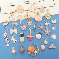 5pcslot zinc alloy enamel gold plated pink mix fashion charms pendant for diy handmade findings necklace earring jewelry making