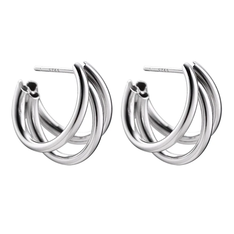 

Kinel Christmas Gift 925 Sterling Silver Three-layer Semicircle Earrings for Women Korean Simple Handmade Jewelry