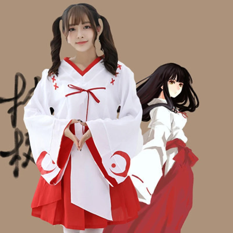 

Anime Inuyasha Kikyo Kimono Full Set Cosplay Costume Halloween Costume Top + Skirt