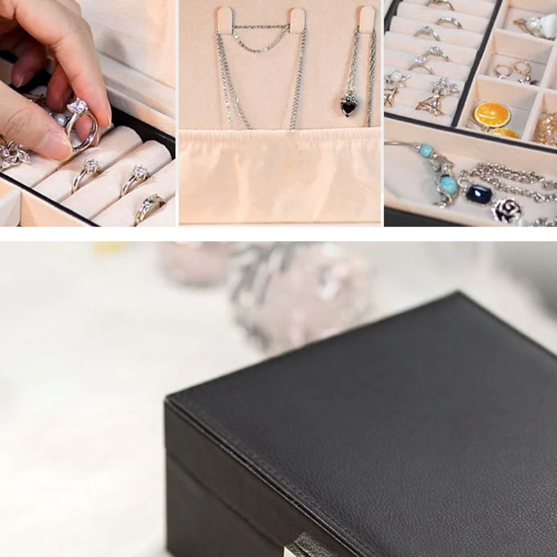 

Watch PU Leather Jewelry Storage Box Earrings Ring Display Case Double