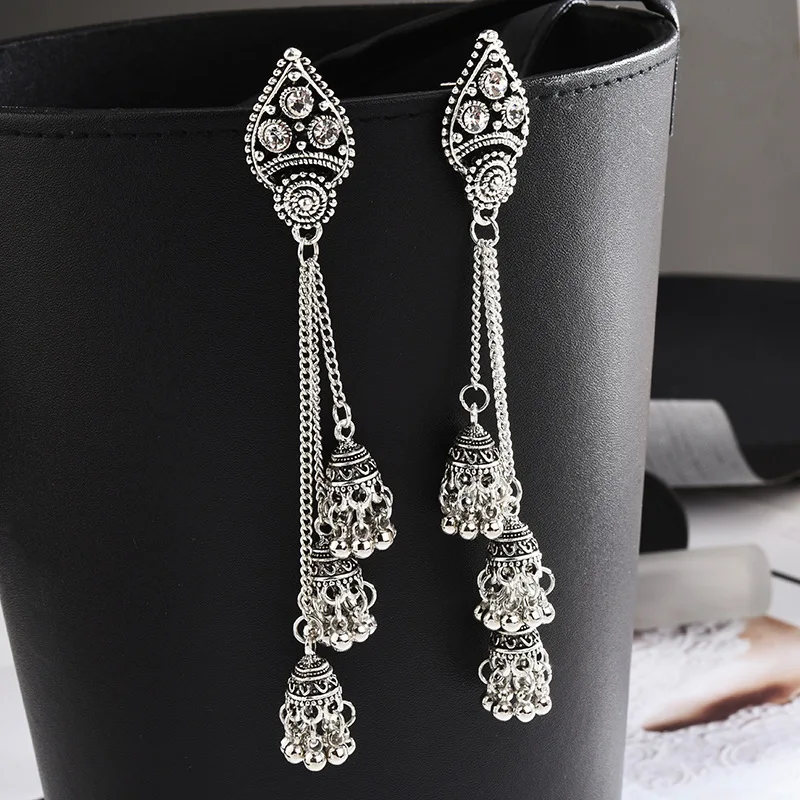 

ZA hot new style earring retro National earring bohemian multilayer Bell tassel earrings accessories