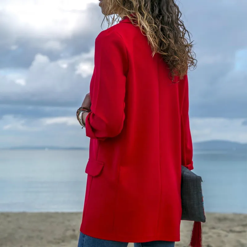 

Women Blazers Slimming Type Red Black Blue Solid Color Size S To XL Slimming Type Notched Collar None Button Fashion Clothing