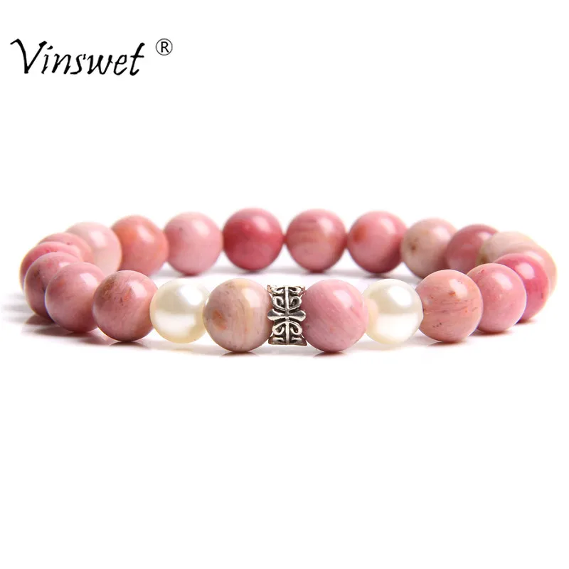 

Men Women Natural Stone Bracelet Elastic Rhodonite Crystal Lava Beads Jewelry Beads Lovers Woman Jewelry Erkek Bileklik Gift