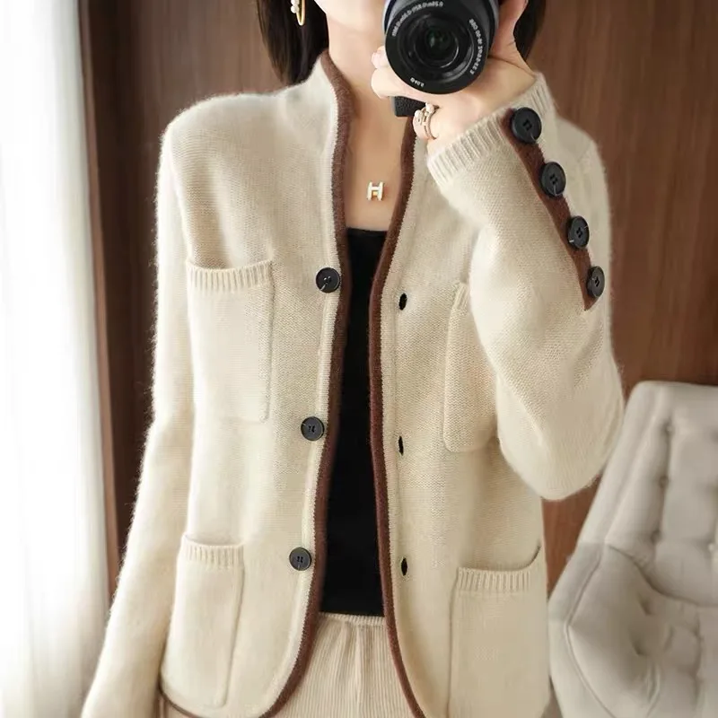 Кардиган женский кашемировый роскошный однобортный вязаный джемпер во