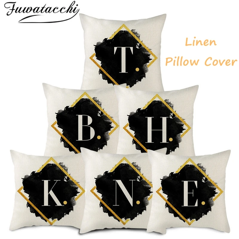 

Бежевые льняные наволочки Fuwatacchi, 26 букв, узор, наволочка для домашнего стула, декоративные наволочки, толстая ткань, 45x45 см