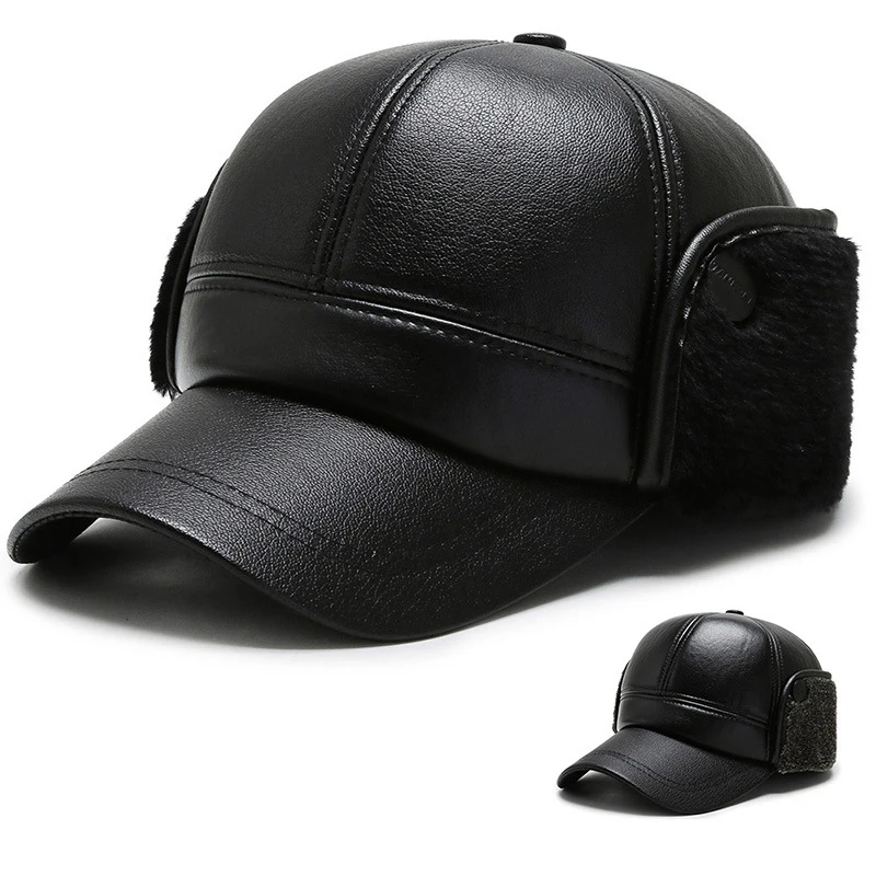 Шапка для взрослых из искусственной кожи Мужская теплая Бейсболка мужская