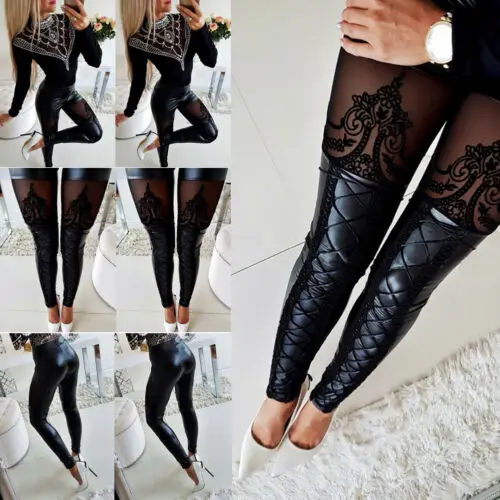 Женские брюки с высокой талией леггинсы из мокрой кожи Клубные брюки-карандаш