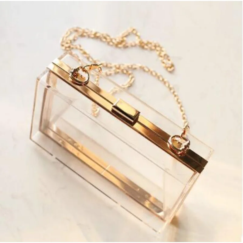 

New Acrylic Transparent Women Clutch Bag Chain Luxury Brand Women Messenger Bag Evening Bag Handbag Chain Shoulder Bag