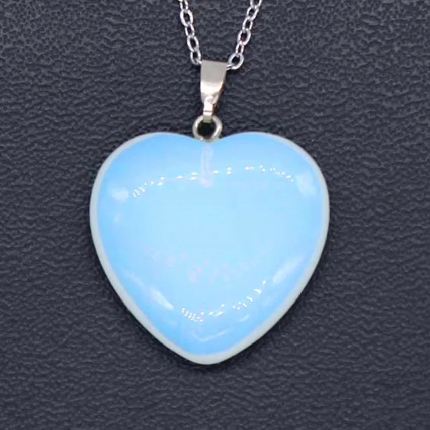 

100-Unique 1 Pcs Silver Plated Romantic Love Heart Pendant Opalite Opal Necklace for Valentine's Day Gift