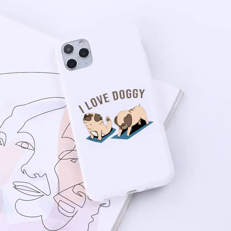 

Cute Cartoon Pug Animal Yoga Phone Case Candy Color for iPhone 6 7 8 11 12 s mini pro X XS XR MAX Plus