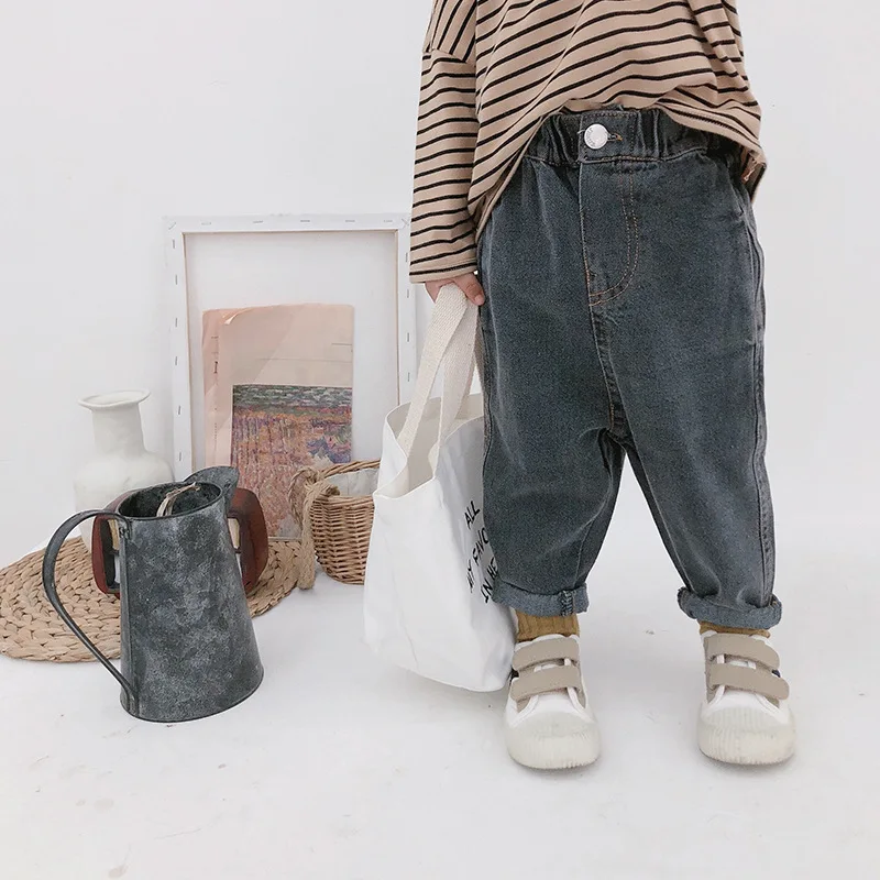 2019 г. Осенние модные свободные джинсы в Корейском стиле для мальчиков девочек от 1