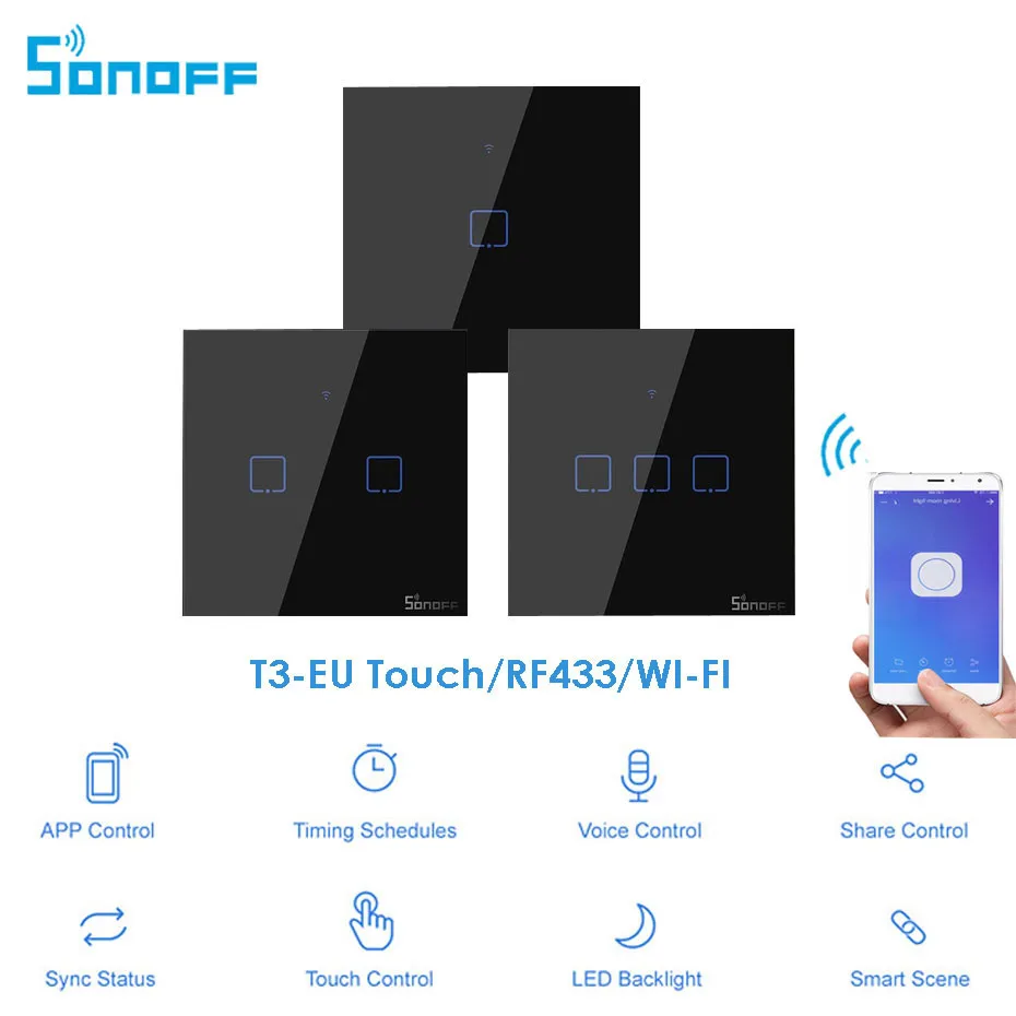 Itead Sonoff T3 ЕС 86 Размер 1/2/3 комплект настенный Wi Fi выключатель света сенсорный/RF433