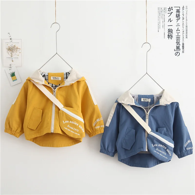 

2019 Autumn New Children's Clothing Boys Jackets Kids Girls Hooded Jacket Coats Toddler Outwear Trench Coat with Bag Girls Coats
