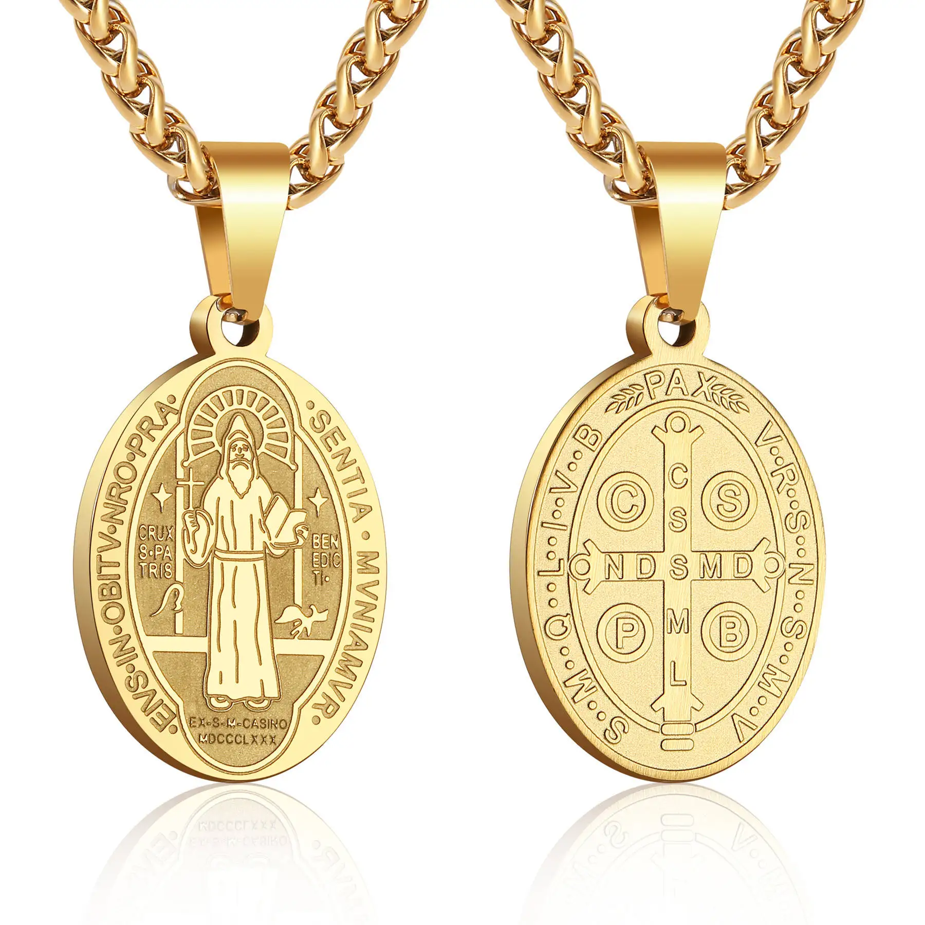 

Men's Stainless Steel Necklace Amulet Saint Benedict Pendant Catholic Fashion Jewelry