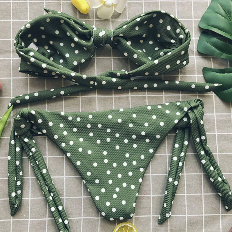 

Polka Dot Bandeau Bikini Set 2021 Sexy Swimsuit Women Bikini Brazilian Thong Swimwear Halter Top Bathing Suit Swimming Wear