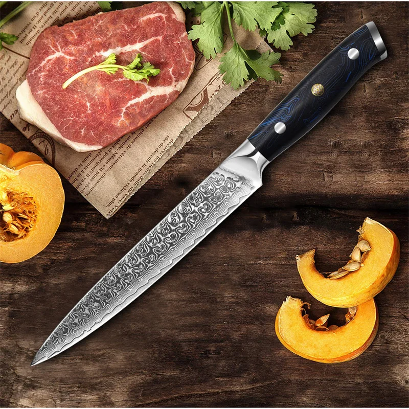

Damascus Slicing Knife Kitchen Forged Hammered Kitchen Knife Stainless Steel Chef's Knife Melaleuca Steel Meat Slicing Knife