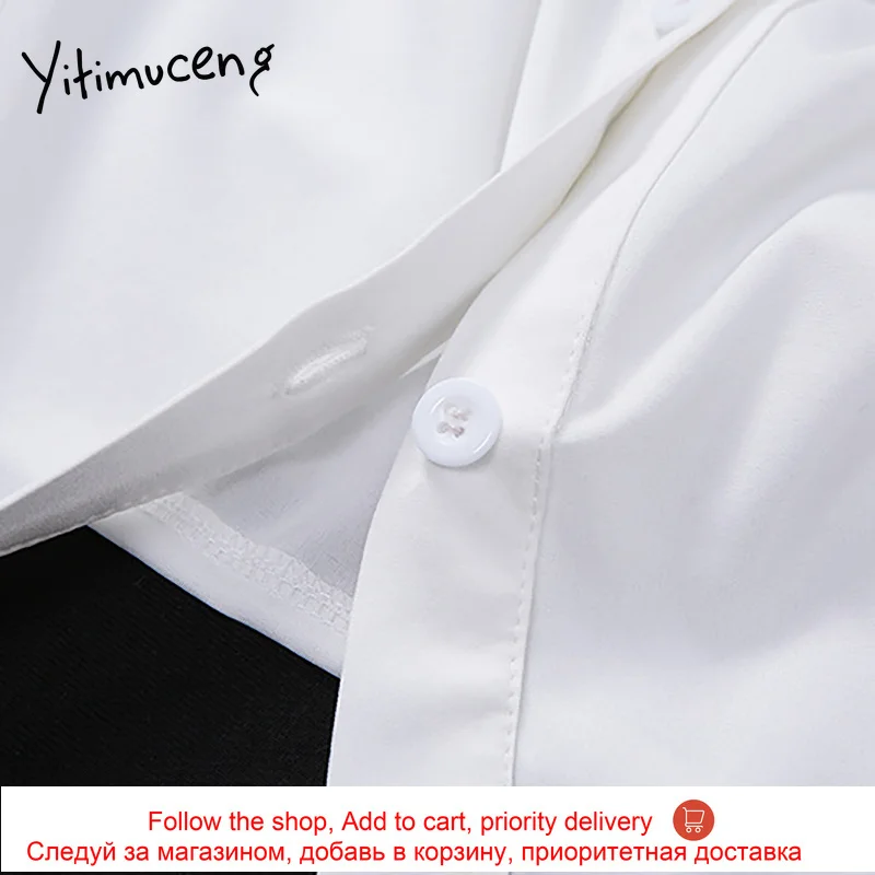 

Yitimuceng Lantern Sleeve Women White Shirt Dresses Button Long Sleeve Office Pencil Dress Summer 2021 Fashion Single Breasted
