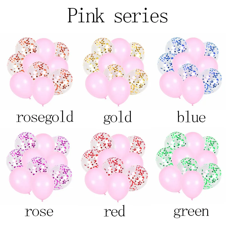 Pink series 10 шт./партия, 12 дюймов, розовое золото, конфетти-блестки, прозрачный латексный шар, Оранжевый Надувной Воздушный Свадебный шар, украшение для дня рождения - Цвет: Pink series