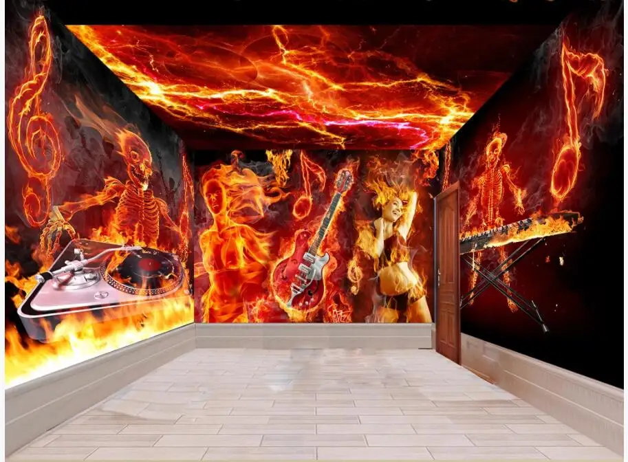 WDBH 3d room wallpaper custom photo Flame note guitar beauty skull Whole house wall 3d wall murals wallpaper for walls 3 d