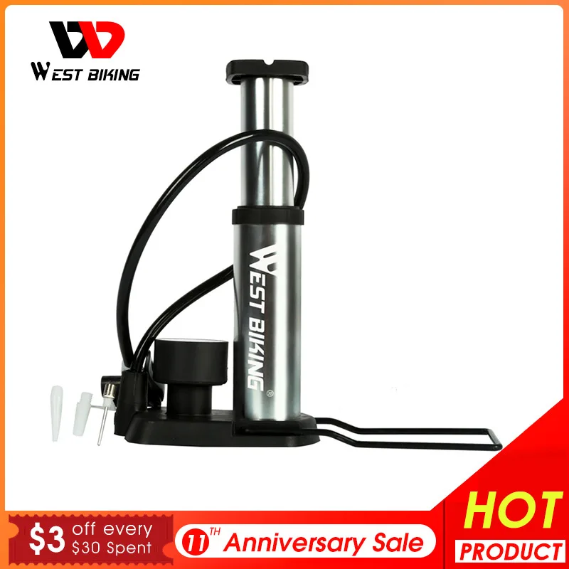 

WEST BIKING Ultra-light MTB Road Bike Pump Portable Cycling Air Inflator Foot Pump 100/120Psi High Pressure Bicycle Tire Pump