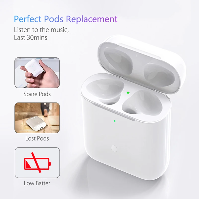 Qi беспроводной зарядный чехол, сменный для Airpods 450 мАч, Bluetooth зарядка с сопряжением, всплывающее окно для Airpods Pod Pods 1 2